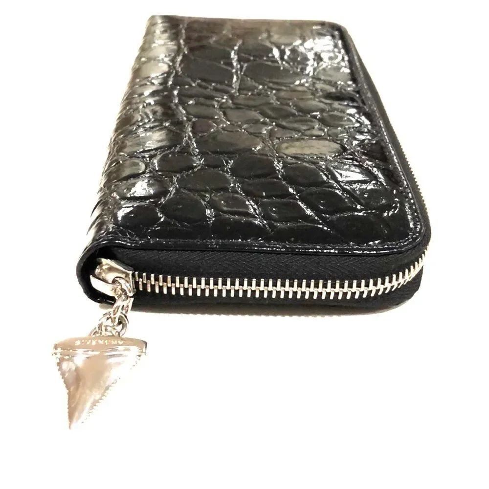 Givenchy NEW wallet black patent leather shark tooth zip continental wallet NWOT